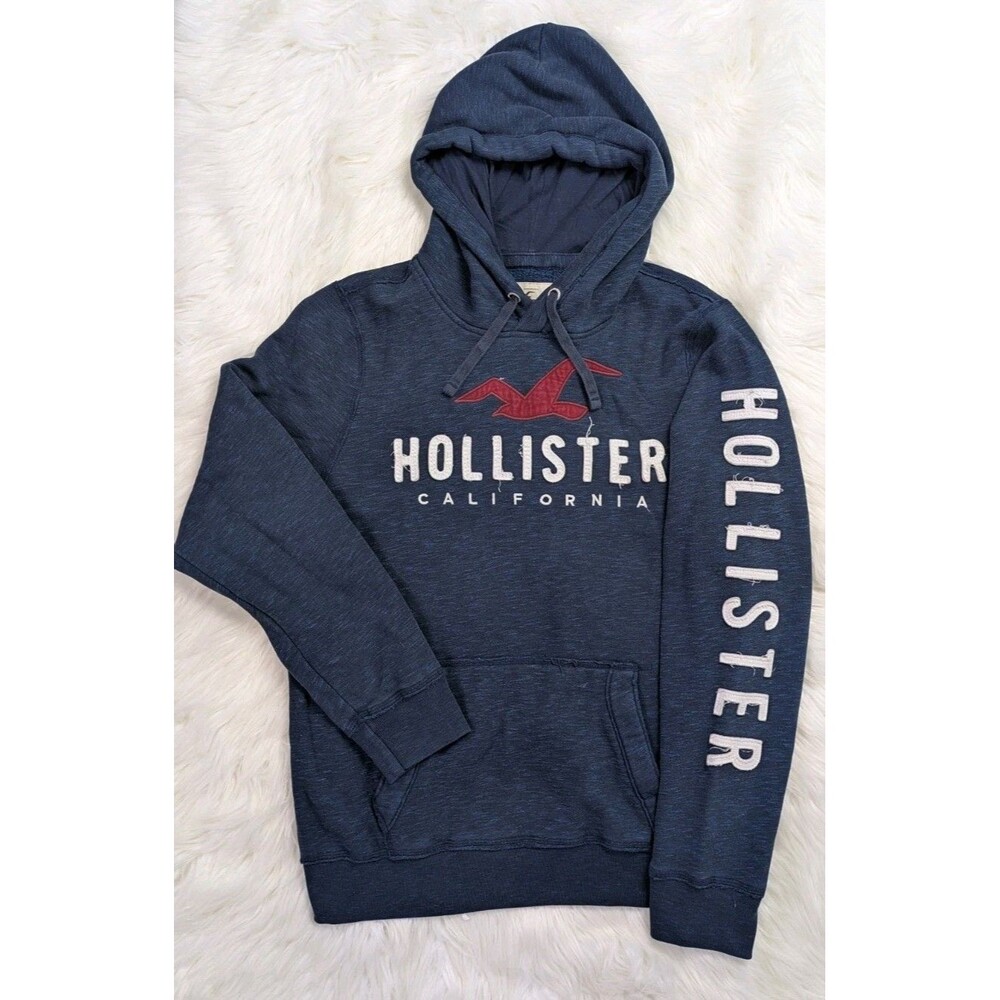 Hollister Men Medium Blue Heather Pullover Hoodie Sweatshirt California Spellout